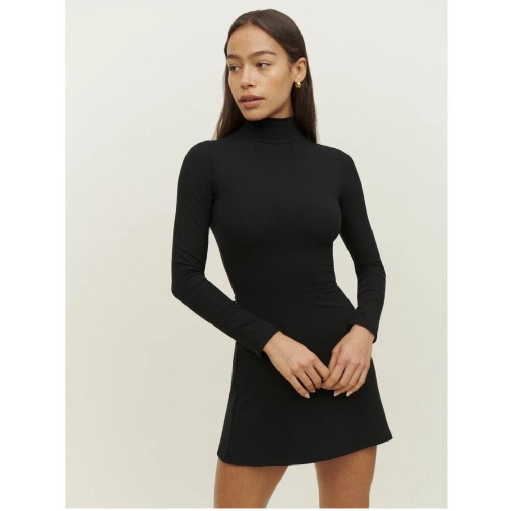 Reformation black high neck/ mock neck mini dress with long sleeves